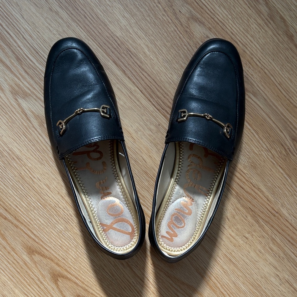 Sam Edelman Black Leather Women's Bit Loafers with Gold Accent